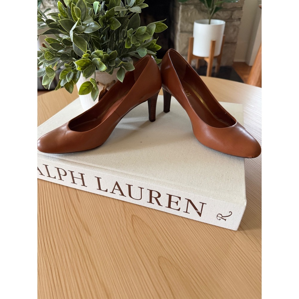 Lauren Ralph Lauren Womens Brown Leather Kitten Toe Old Money Heels Size 7B - Picture 5 of 8